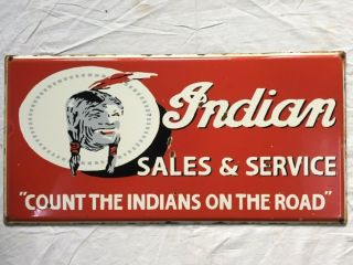 Vintage Indian Motorcycle Sales & Service 24”x12” Enamel Sign.