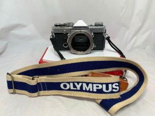 Euc Olympus Om - 1 35mm Slr Film Camera Body Only W/ Vintage Olympus Strap