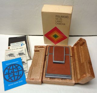 Vintage 1973 Polaroid Sx - 70 Land Camera W/ Box,  Color Brochure & More