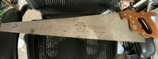 Vintage 26 " Henry Disston & Sons D - 23 Wood Handle Hand Saw 8tpi Wow