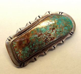 Vtg Navajo John Delvin Sterling Silver Large Turquoise Brooch Pin Heavy Chunky