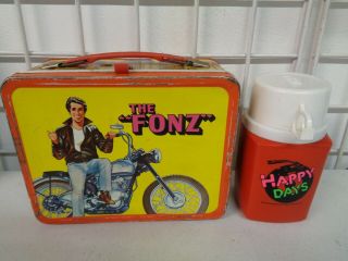 Vintage 1976 The Fonz Metal Lunchbox Complete W Thermos