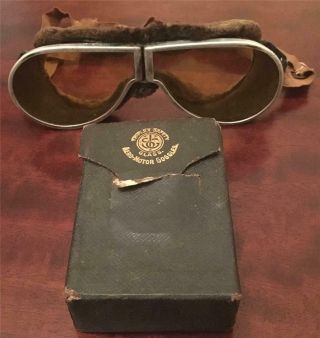 Vintage World War 1 Royal Flying Corps Triplex Safety Glass Aero - Motor Goggles.