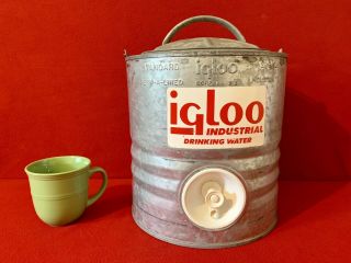 Vintage Igloo 2 Gallon Galvanized Steel Water Cooler Jug Perma - Lined Industrial
