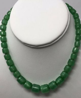 Vintage Stunning Czech Green Peking Glass Satin Glass Necklace