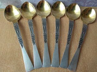 Vintage Silver Plated And Gold Plated Set 6 Spoons Melchior Soviet Ussr