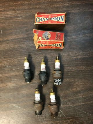 Vintage Champion C - 7 Take Apart 18 Mm Ford Flathead Spark Plugs Nos Set Of 5