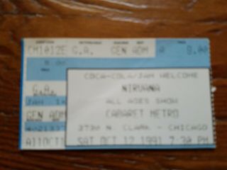Nirvana Oct 12 1991 Ticket Stub Rare Cabaret Metro Chicago Kurt Cobain Courtney