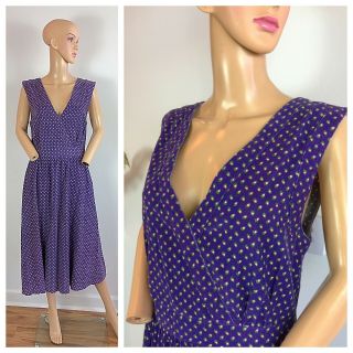 Vtg 70s Rare Laura Ashley Made In Wales Country Purple Corduroy Jumper Dress L