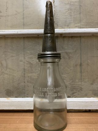 Vintage Mobiloil Gargoyle Glass Oil Bottle With Spout Mobil 1922 Quart