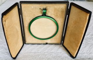 Vintage Silver & Green Enamel Photo Frame In A Dark Green Moroccan Leather Case