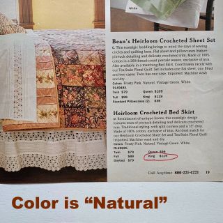 LL Bean Heirloom Crocheted Bed Skirt KING in Natural (creamy white) 100 cotton 7