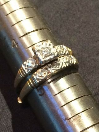 Vintage 14k Gold Wedding Band Engagement Ring Set Size 5 Diamond Filigree 3gr