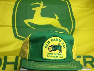 Vintage John Deere Patch SnapBack Trucker Mesh Hat K - Products USA Yellow Green 3