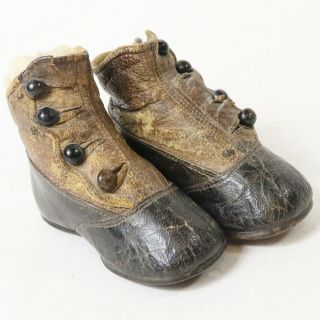 Antique Vtg Victorian Leather Baby Childs Button Boot Shoes