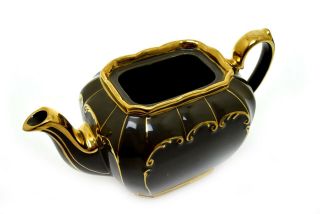 Vintage Sadler England Porcelain Cube Teapot Brown & Gold Trim RARE 6