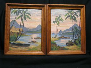 Vintage Tropical Ocean Paint By Number Pictures,  Painted In 1958