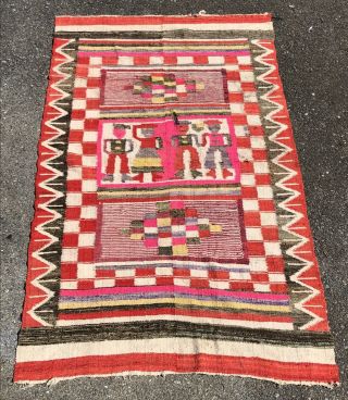 Vintage Southwest Navajo Wool Rug Or Blanket Parts 57”x97”