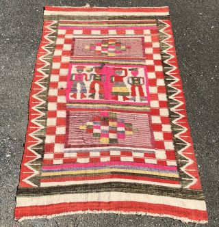 Vintage Southwest Navajo Wool Rug Or Blanket Parts 57”x97” 2