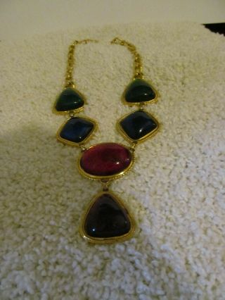 Vintage Kenneth Jay Lane Kjl Lucite Caprianti Multi Colored Gold Tone Necklace