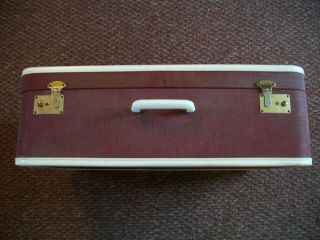 Vintage Jc Higgins Maroon Hard Shell Suitcase Brass Plated Hdwe 26x16x9 Large