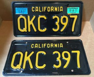 Rare Pair 1963 Dmv Clear - (california) - Qkc 397 License Plate - 1967 & 1971 Tag