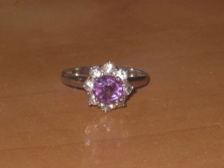 Stunning Vintage Amethyst & Clear Zircon Marked 925 Silver Delicate Ring Sz 7
