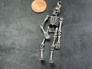 Large Vintage Sterling Silver Articulated Skeleton Pendant C.  2000