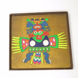 Vintage Mexican Folk Art Mayan Aztec Totem Bright Painting Artwork Boho Tribal