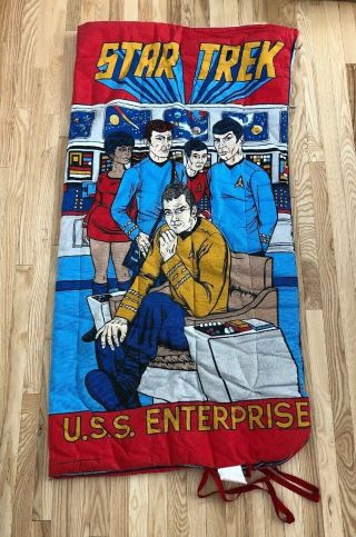 1970s Vintage Star Trek Sleeping Bag Uss Enterprise Kirk Spock Mccoy Uhura Sulu