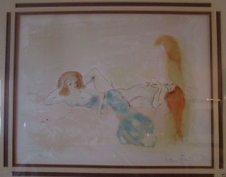 Leonor Fini Color Lithograph Nude Trio Women Rare Lesbian Surreal Mcm