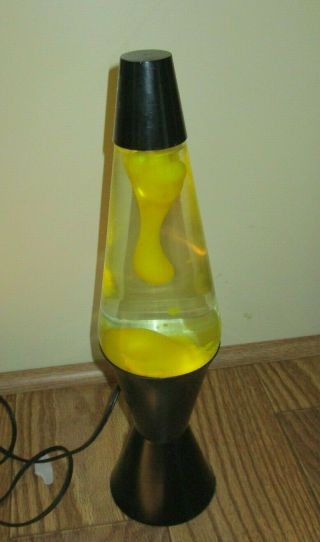 Vintage 1996 Clear/yellow Lava Wax Lamp Light Black Base & Cap