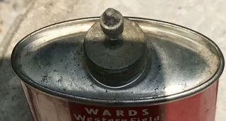 Vintage Wards Western Field Gun Oil Tin Can Brilliant Red W/ Bold White Letters 3