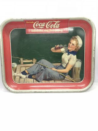 1940 Vintage Coca Cola Tray Sailor Pin Up Girl American Art Metal Ohio