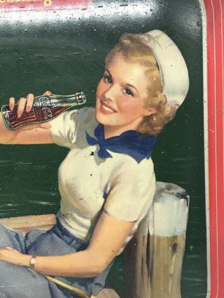 1940 Vintage COCA COLA Tray Sailor Pin Up Girl American Art Metal Ohio 6