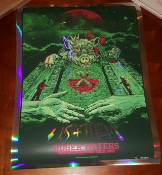 Roger Waters Us Them Tour Poster Foil Variant 7/10 Signed Angryblue Rare