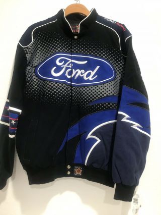 Vintage Jh Design Nascar Ford Motor Co.  Racing Jacket Medium Black Blue Full Zip