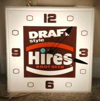 Rare Vintage Hires Root Beer Soda Country General Store Lighted Wall Clock Sign