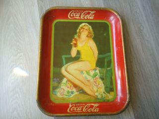 Vintage 1932 Coca Cola Coke Advertising Tray Woman In Bathing Suit