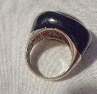 ITALIAN PK STERLING RING W,  BLACK ONYX AND MOP INLAY IN STERLING S - 8 4