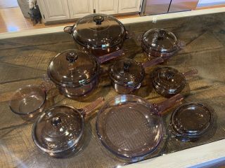 Vintage 1990’s Visions By Pyrex/corning - 16 Piece Cookware Set