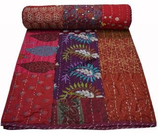 Vintage Kantha Quilt Indian Sari Throw.  Bohemian Bedroom Decor Patchwork Quilt