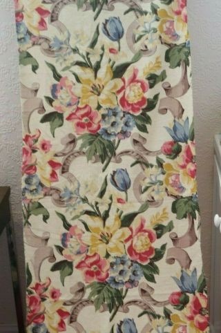 American Vintage Rose Floral & Scroll C1940s Home Dec Fabric Panel L - 96 " X W - 22 "