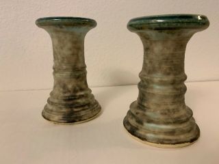 Vintage Estate Mccarty Pottery Merigold Mississippi Pair 5” Candleholders Jade