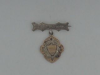 Antique English Sterling Silver Medal Pendant Pin W/rose Gold 1914 Girls Fob
