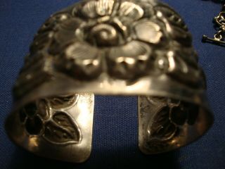 Rare Victorian Flower Sterling Silver Old Pawn Big Chunky Bracelet