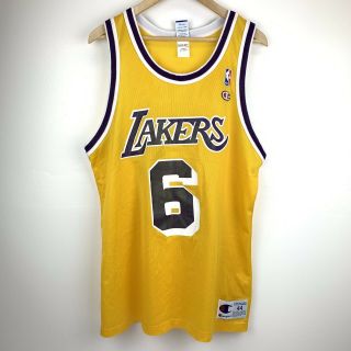 Vintage Champion Eddie Jones 6 Los Angeles Lakers Size 44 Medium Jersey Yellow
