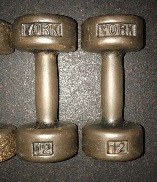 York Barbell 12 Lb Roundhead Dumbbells Usa Stamp Vintage 1 Pair