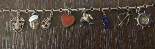 Vintage Very Rare All Sterling Silver Us Navy Wwii Multi Charm Bracelet