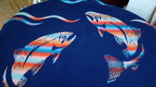 Pendleton Beaver State Spirit Of The Salmon Wool Blanket Nwt Navy Blue Rare